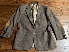 VTG Tweed Jacket Men 42R Brown Fleck 2 Button Sport Coat Elbow Pad Hunt Club