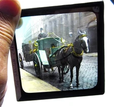 Hansom Cab (probably Bradford) antique photo magic lantern slide #769