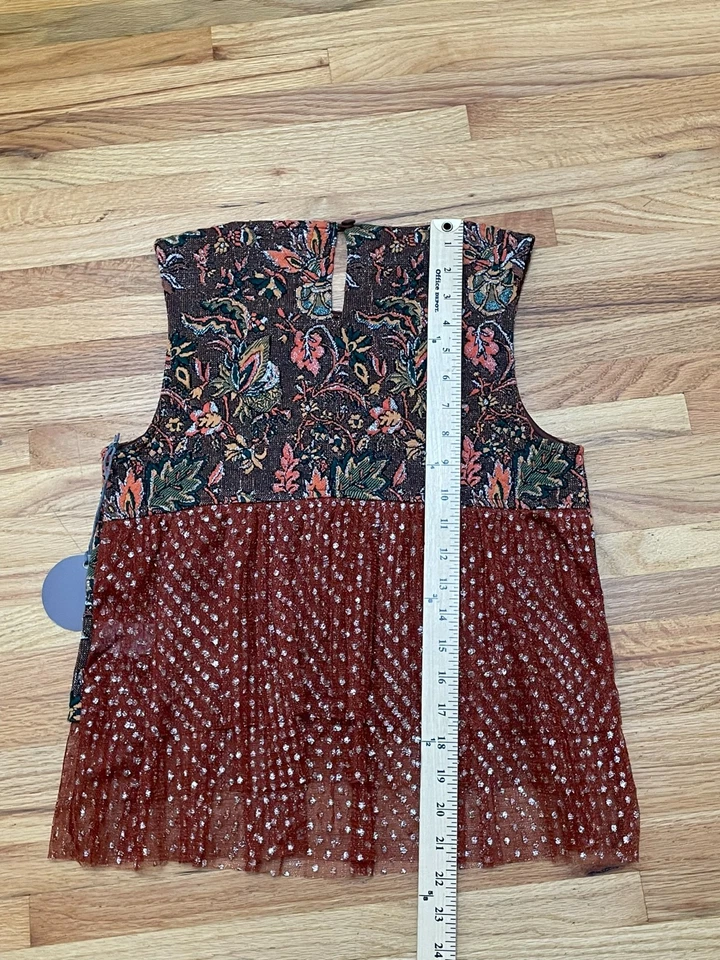 Anthropologie Eva Franco Mujer XS Naranja Tanque Jacquard Floral Peplum Volantes Foto 4 de 4