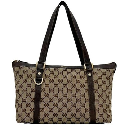 GUCCI トートバッグ141470 ベージュ/ブラウン Gucci Tote Bag 141470 02026 Gg Canvas Leather Beige Brown Used