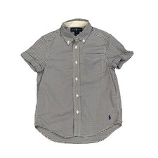Ralph Lauren Boys Short Sleeve Button Up Shirt Blue White Gingham Preppy Sz 5