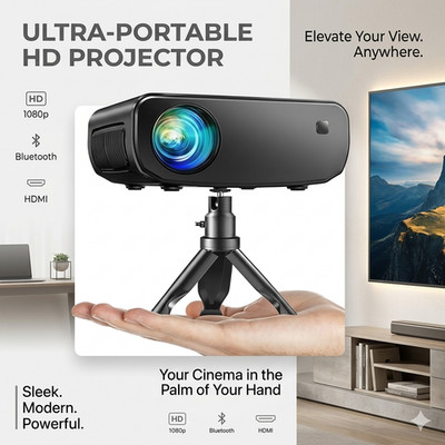 Full HD Mini Beamer 1080P - 15000 Lux WiFi Projektor inkl. Stativ - Heimkino
