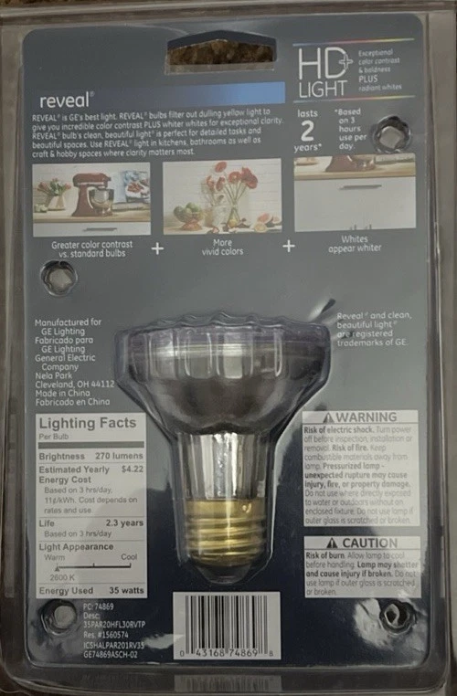 GE Light Reveal Direction PAR20 Indoor Floodlight Bulb 35W 270-Lu 74869. New - Image 4 of 4