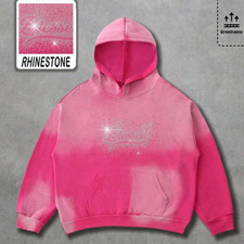 New Luxury Men Women Diamond Rhinestones Fashion Pink Hoodie High Quality
