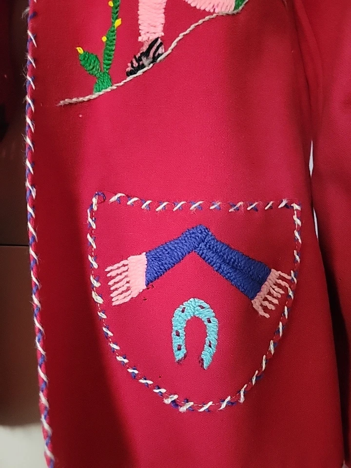 VTG 40s 50s Lopez Mexican  Embroidered Wool Jacket S  M Red Sew Project - AS IS  - Image 2 of 4