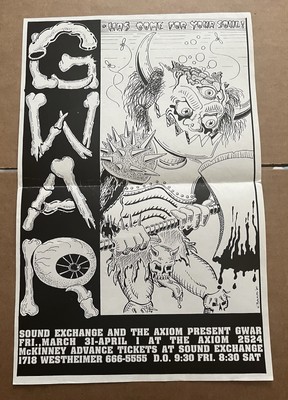 rare original GWAR poster / flyer Axiom Houston TX 1989 Hell-o Oderus punk HC