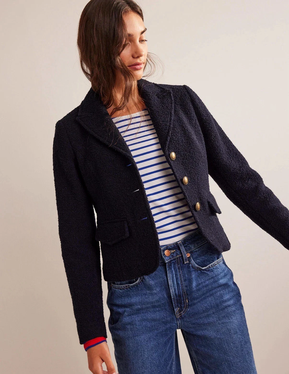 Boden Ely Navy Blue Wool Blend Textured Jacket - BNWT £180 - Size 14