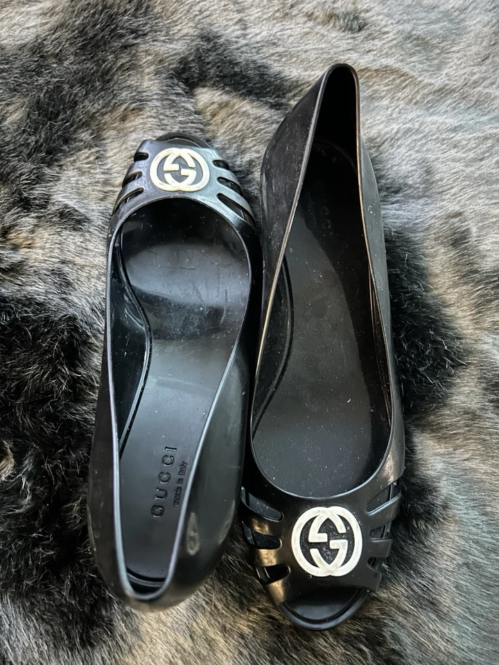 Gucci Marola блокировки GG заглянуть носок желе на танкетке насос черный туфли женщин 9 - Изображение 3 из 4