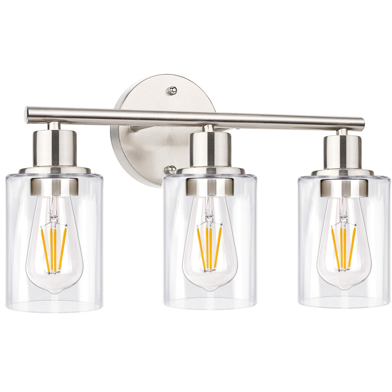 3-Light Bathroom Light Fixtures, Brushed Nickel Vanity Light, Farmhouse Wall ...