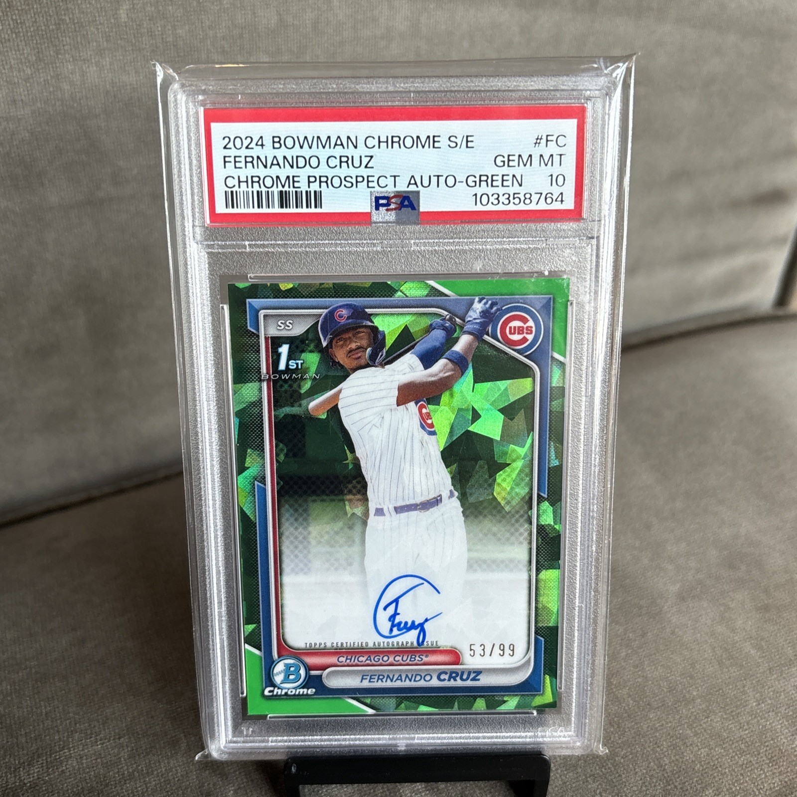 2024 Bowman Chrome Fernando Cruz Green Sapphire Auto /99 #CSPA-FC Cubs PSA 10