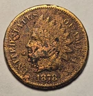 1878 Indian Head Cent 1c Circulated Penny, Semi-key Date, Good G Dets Env Damage