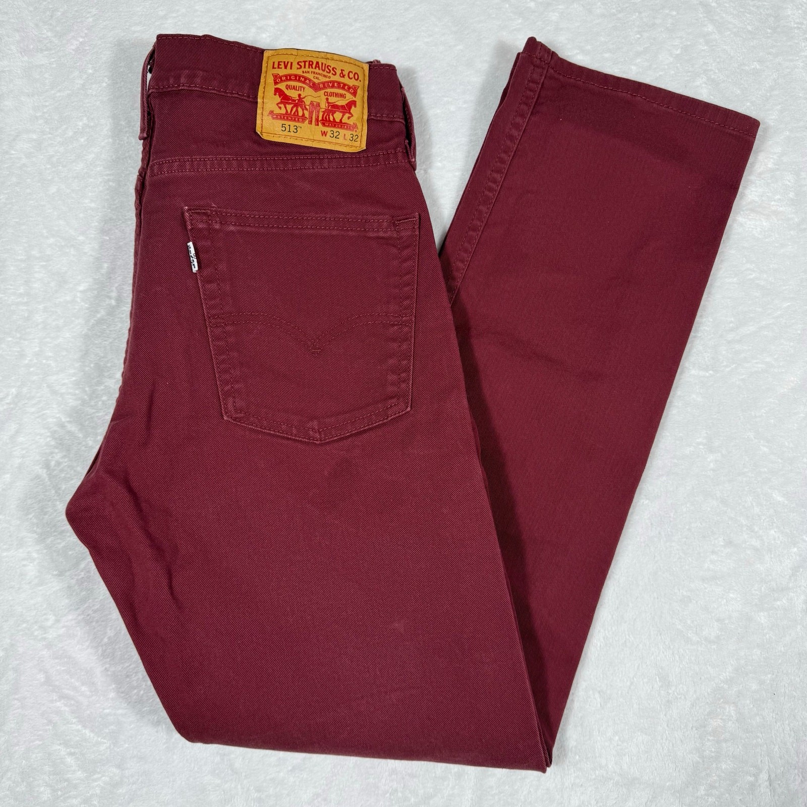 Red Men's W32 L32 Burgundy Cotton Denim