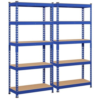 2 PCS 5-Tier Utility Shelves, Metal Storage Shelves, Blue, 27.5 x 12 x 60 Inch