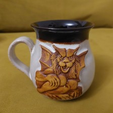 Vintage Style Stone Glazed Mug with 3D Gargole Design Beige Brown Rare VGC
