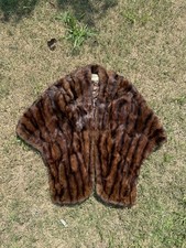 VTG Mink Fur Stole Shawl Cape Wrap Brown One Size