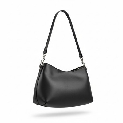 Patricia Nash Black Leather Shoulder Bag Silver Hardware Zip Small Hobo Purse