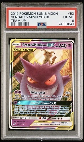 POKEMON 2019 GENGAR & MIMIKYU GX 53/181 TAG TEAM TEAM UP PSA 6
