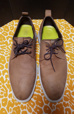 Mens plain toe lace up nubuck leather tan light brown derby shoes size 10 AS IS