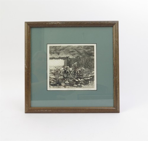 Original Framed Merlin Little Thunder "South by Southwest" Etching 13" x 12.5"