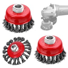 3-Pack 4" Wire Wheel Brush Set for 4.5" Angle Grinder, 5/8" Arbor
