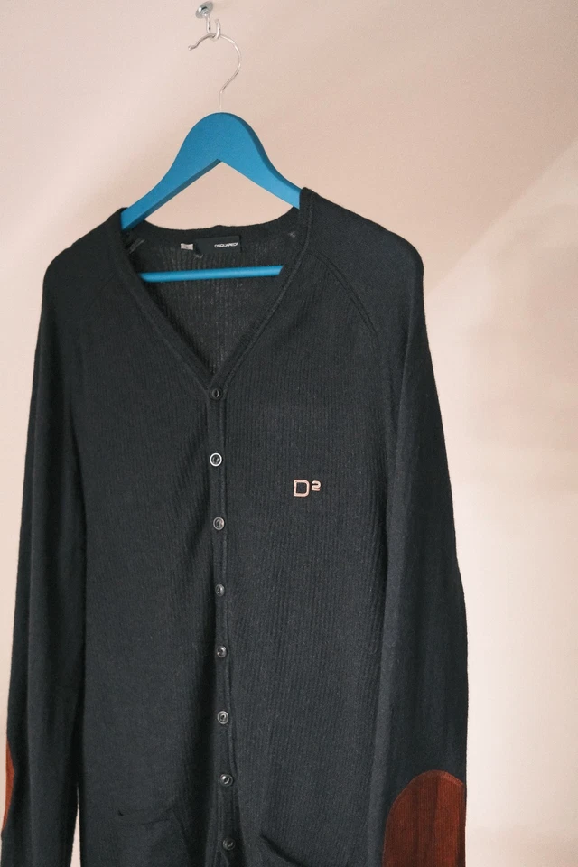 Dsquared2 Men's Dark Grey Mohair & Nylon Knitted Cardigan Size L Made in Italy - Image 2 of 4