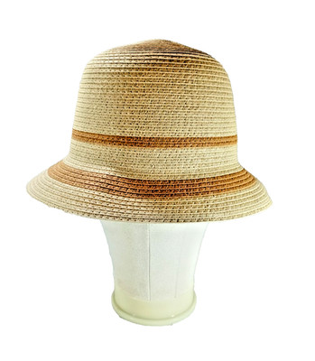 Time and Tru Natural Stripe Cloche Hat Beige Brown Stripe NWT One Size
