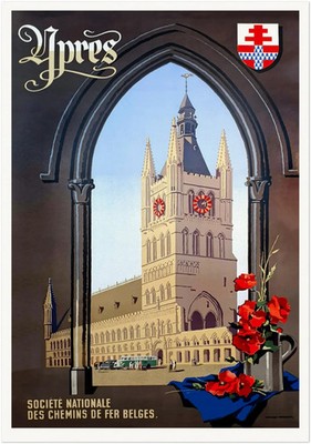 Ypres Belgium Vintage Railway Travel Poster Cathedral Print 24x36