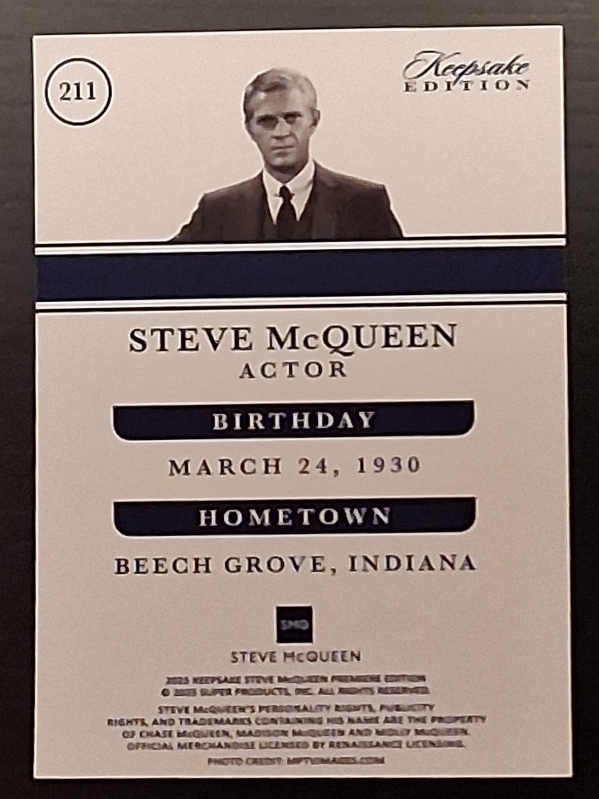 2025 Steve McQueen Keepsake Premiere Edition #211 Blue Parallel 006/100