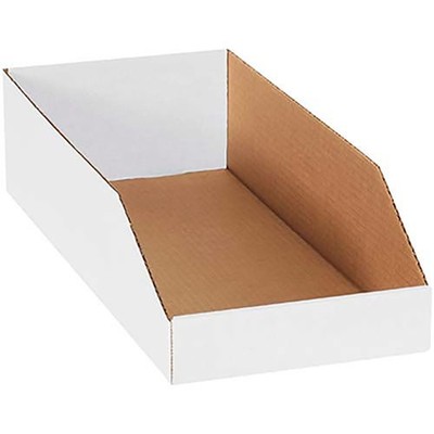 Open Top White Corrugated Bin Box 8'' x 18'' x 4-1/2'' Lot of 50