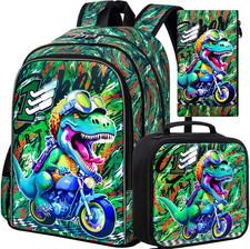 3PCS Dinosaur Backpack for Boys, 16" Kids Bookbag and Lunch Box, Preschool Backp