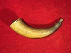 RARE CIVIL WAR POWDER HORN / HAND WRITTEN NAME / DARK WOOD BUTT / MUSEUM NUMBER