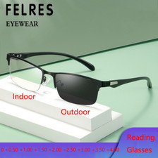 Men Metal Half Frame Photochromic Reading Glasses Classic Outdoor Sunglasses New