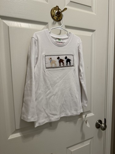 NWT Kids Shrimp And Grits Smocked Dog Shirt Long Sleeve White Size 6 - Picture 6 of 6