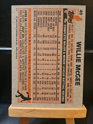 1983 Topps - #49 Willie McGee (RC), ST. LOUIS CARDINALS - Picture 2 of 2