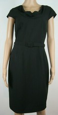 Calvin Klein Little Black Dress Size 6 Cap Sleeve Scoop Cowl Neck Belted Lined