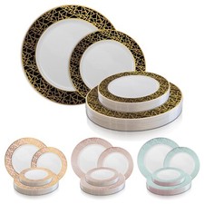 Elegant Mosaic Design Disposable Plastic Plates Wedding Party Value Sets 120 PCS