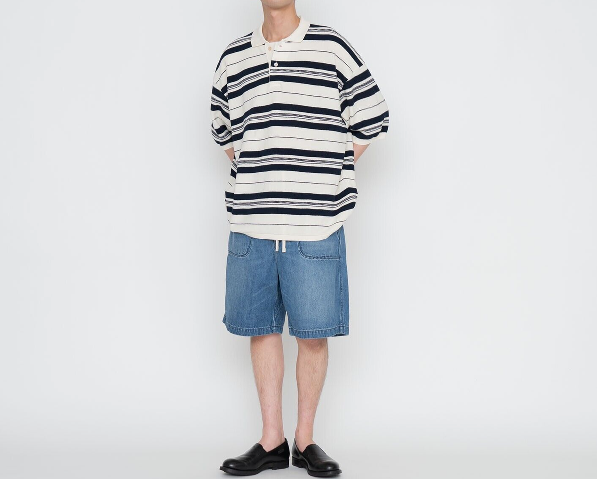 ASK availability First) nanamica Stripe Polo Sweater from Japan 