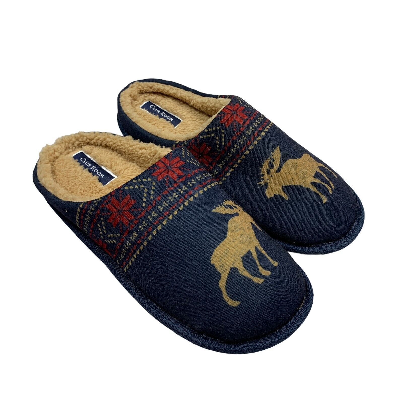 Мужские тапочки-слипоны на флисовой подкладке с принтом лося Club Room Темно-синие M 8-9 3990₽