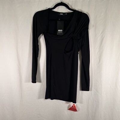 New EGO Mini Dress Women's 6 Black Long Sleeve Twisted Cut Out Detail  Stretchy | eBay