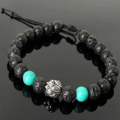 8mm lotus blossom Turquoise lava 925 Silver Bracelet