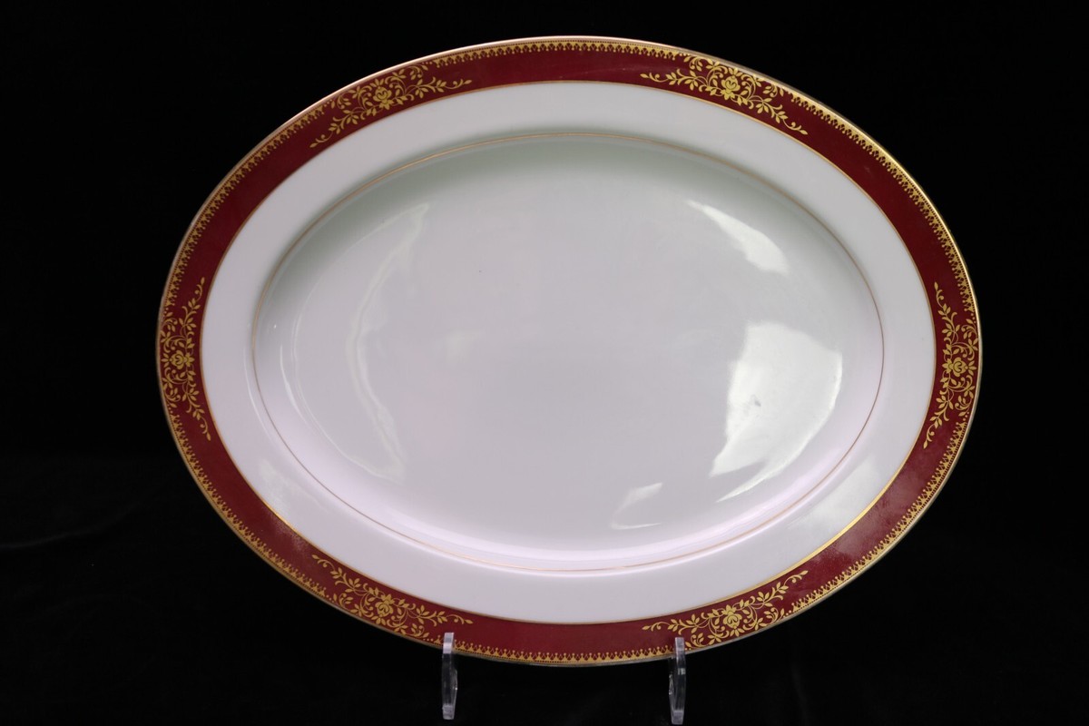 Noritake GOLDMERE 6525 Red Gold Floral Oval Platter 14 1/4 