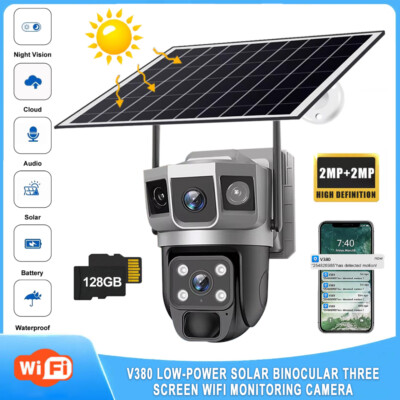 WiFi Solar Security Camera Wireless Outdoor Dual Lens Night