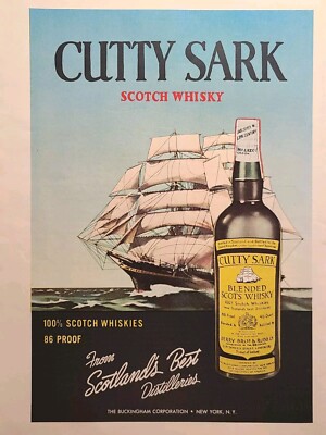 Cutty Sark Scotch Whisky Tall Sailing Ship Vintage Print Ad 1958