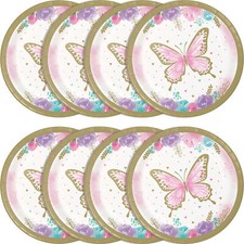 Butterfly Party Paper Plates Pretty Pastel & Gold Shimmer 18cm Tea Party x 8