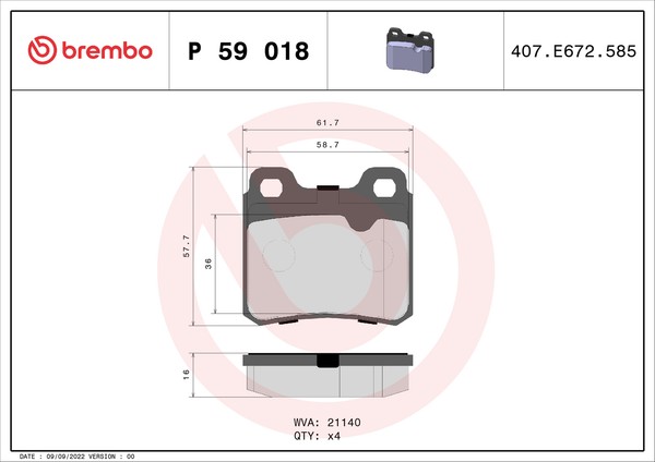 P 59 018 Brembo Bremsbelagsatz, Scheibenbremse FüR Holden,Opel,Saab,Vauxhall-image