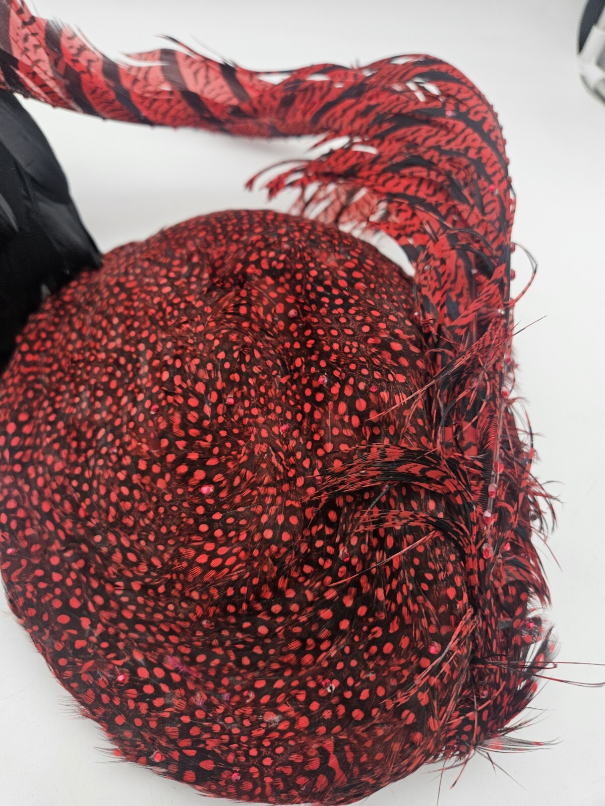 Vintage jack mcconnell women's red feather Hat Lot Black Red Need Tlc image 2