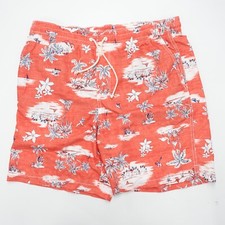 Old Navy Swim Trunks Shorts Men's L Orange Palm Trees Print Side-Slit Drawstring