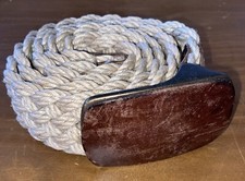 Vintage 1969 Gap Jeans Rope and Brown Leather Wide Belt Buckle-Large