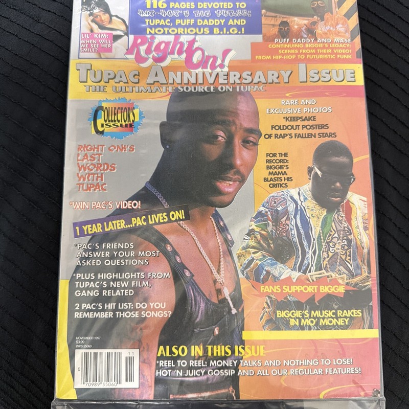 1997 Vintage “Right On” Magazine. Tupac Shakur, Anniversary Issue. Hip-Hop. MINT