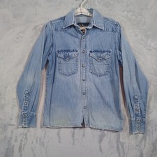 Walls Denim Shirt Small Blue Pearl Snap Distressed